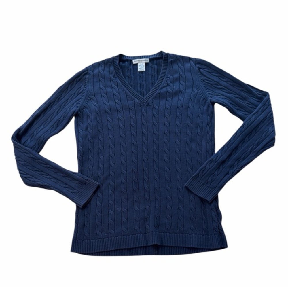 Fairway & Greene Navy V neck Cable Knit Sweater